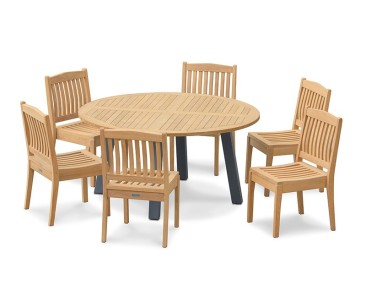 Disk 6 Seater Teak and Metal Dining Set and Hilgrove Stacking Chairs