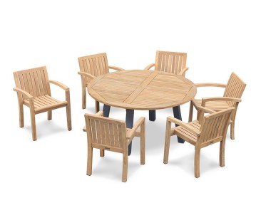 Disk 6 Seater Teak and Metal Dining Set and Monaco Stacking Chairs