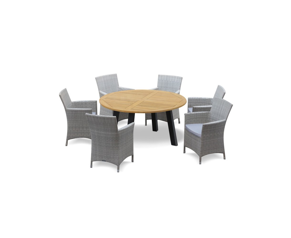 Disk 6 Seater Teak and Metal Dining Set and Riviera Armchairs
