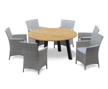 Disk 6 Seater Teak and Metal Dining Set and Riviera Armchairs