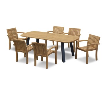 Disk 6 Seater Oval Teak and Metal Dining Set & Monaco Stacking Chairs