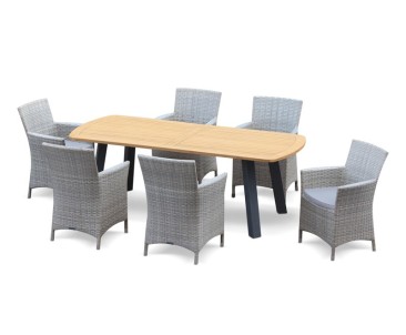 Disk 6 Seater Oval Teak and Metal Dining Set and Riviera Armchairs