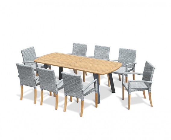 Disk 8 Seater Oval Teak and Metal Dining Set and St. Tropez Armchairs