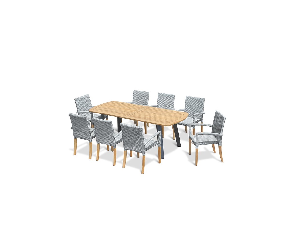 Disk 8 Seater Oval Teak and Metal Dining Set and St. Tropez Armchairs