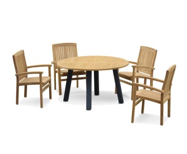 Disk 4 Seater Teak and Metal Dining Set and Bali Stacking Chairs