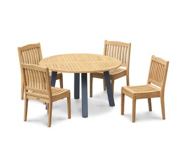 Disk 4 Seater Teak and Metal Dining Set and Hilgrove Stacking Chairs
