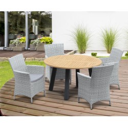 Disk 4 Seater Teak and Metal Dining Set and Riviera Armchairs
