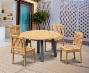 Disk 4 Seater Teak and Metal Dining Set and Hilgrove Stacking Chairs