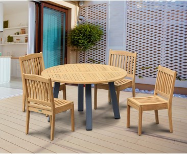 Disk 4 Seater Teak and Metal Dining Set and Hilgrove Stacking Chairs