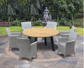 Disk 6 Seater Teak and Metal Dining Set and Riviera Armchairs