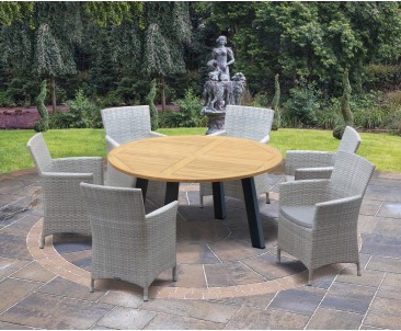 Disk 6 Seater Teak and Metal Dining Set and Riviera Armchairs