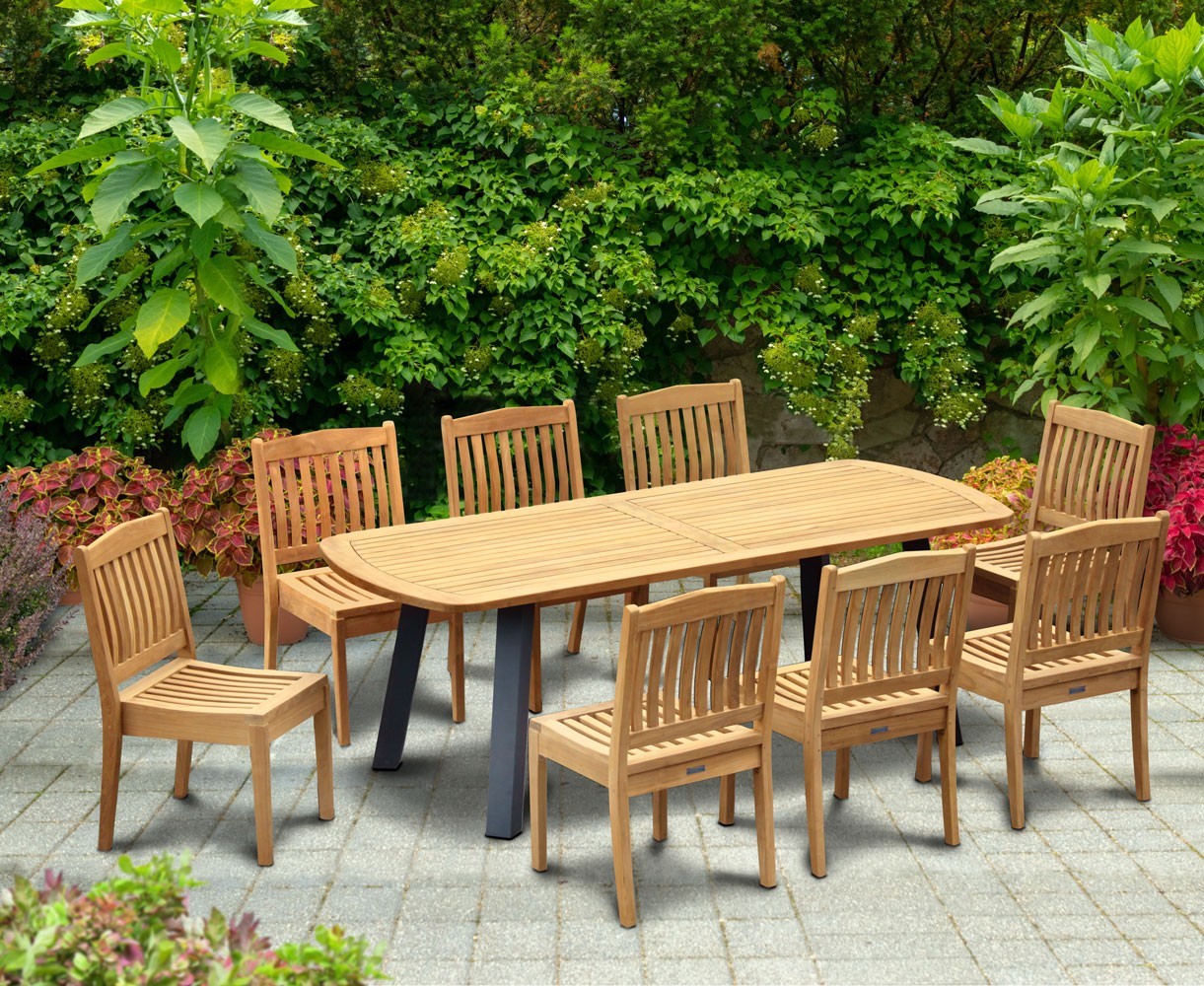 Disk 8 Seater Oval Teak and Metal Dining Set and Hilgrove Armchairs