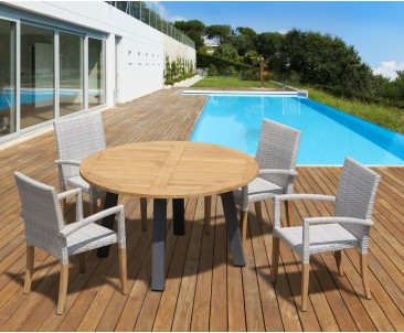 Disk 4 Seater Teak and Metal Dining Set and St. Tropez Stacking Chairs