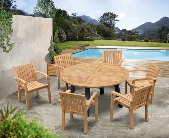 Disk 6 Seater Teak and Metal Dining Set and Monaco Stacking Chairs