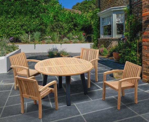 Disk 4 Seater Teak and Metal Dining Set and Monaco Stacking Chairs