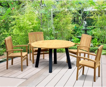 Disk 4 Seater Teak and Metal Dining Set and Bali Stacking Chairs