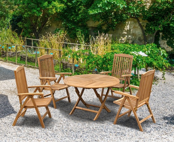 4 Seater Teak Round Garden Table, Wooden Round Garden Table And Chairs Set