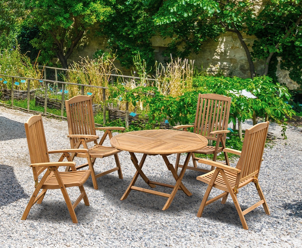 Suffolk 4 Seater Teak Round Garden Table and Chairs Set