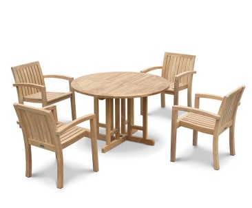 Berrington Teak 1.2m Gateleg Table and 4 Monaco Stacking Chairs