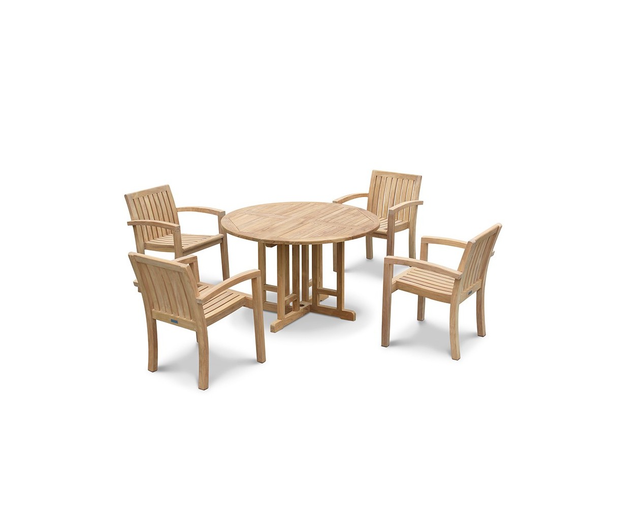 Berrington Teak 1.2m Gateleg Table and 4 Monaco Stacking Chairs