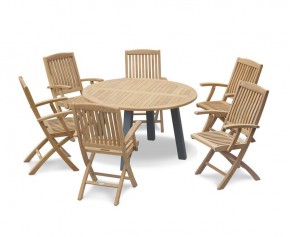 Disk 6 Seater Teak and Metal Dining Set and Bali Folding Armchairs