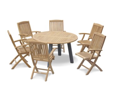 Disk 6 Seater Teak and Metal Dining Set and Bali Folding Armchairs