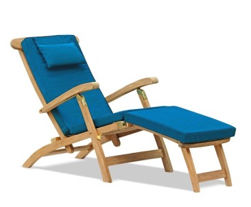 Halo Teak Steamer Chair with Cushion & Brass Fittings
