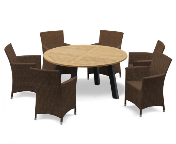 Disk 6 Seater Teak and Metal Dining Set and Riviera Armchairs