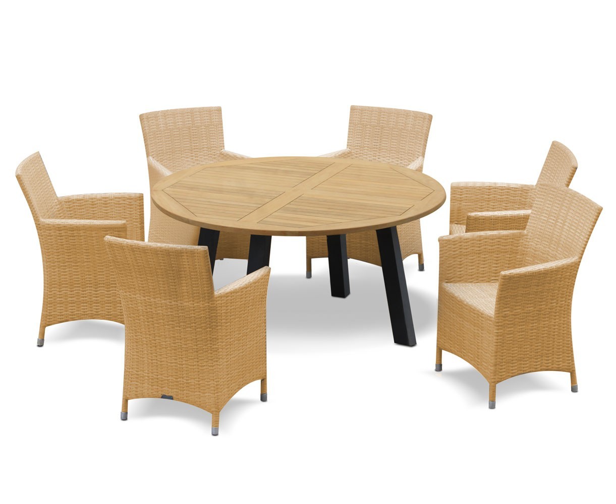 Disk 6 Seater Teak and Metal Dining Set and Riviera Armchairs