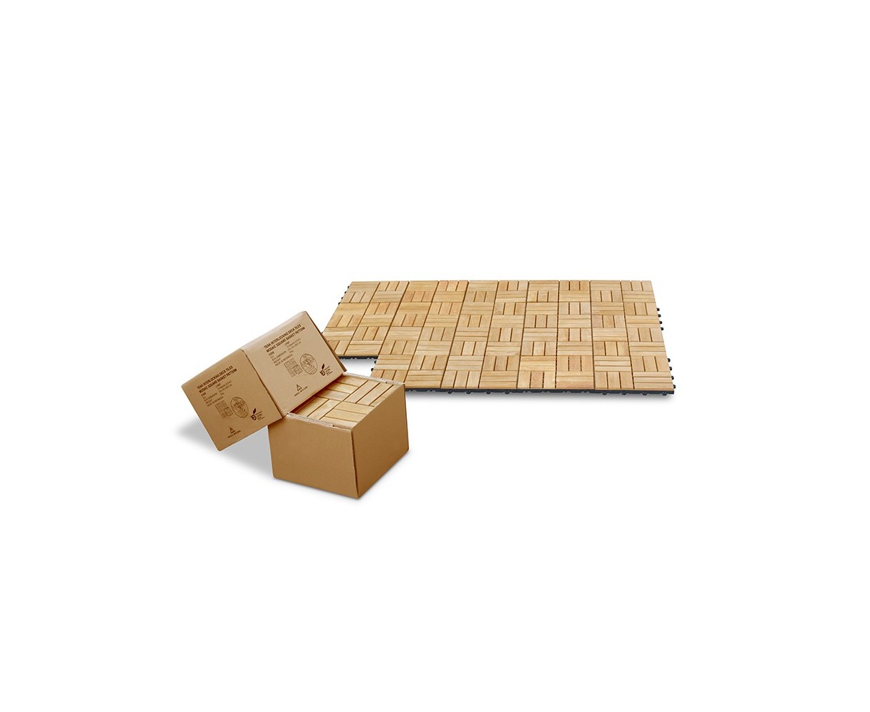 Teak Interlocking Deck Tiles, Mosaic Square Basket Pattern