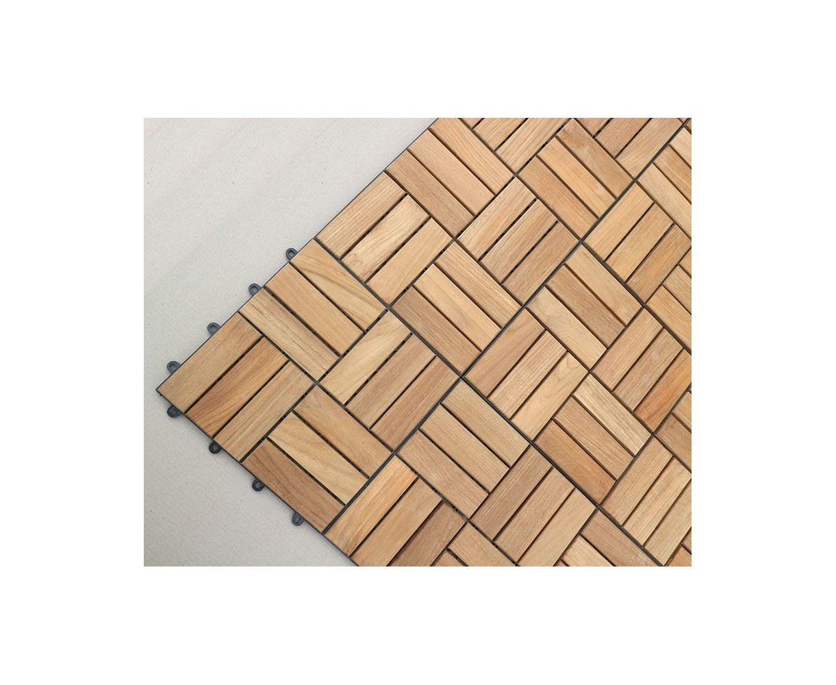 Teak Interlocking Deck Tiles, Mosaic Square Basket Pattern