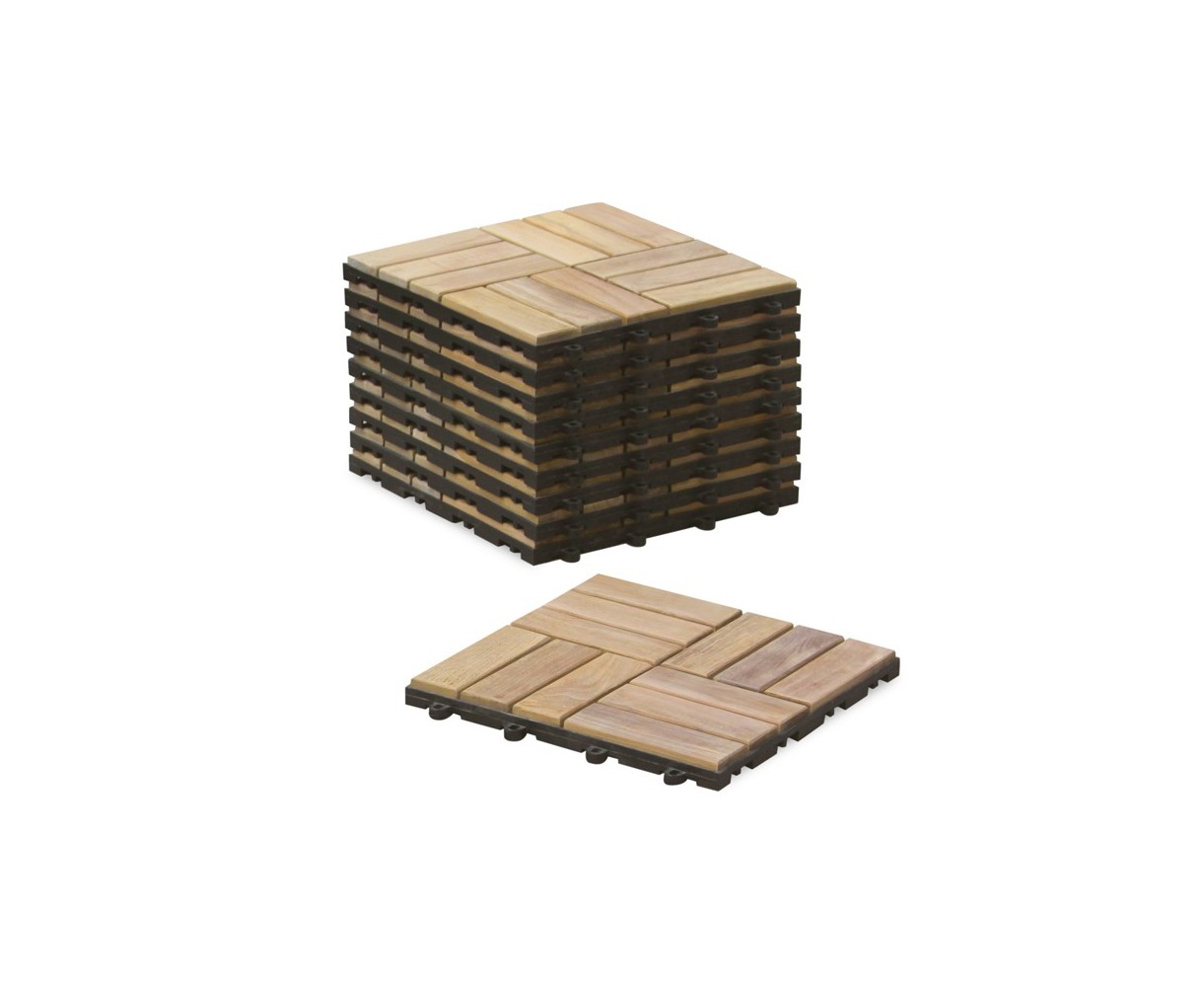 Teak Interlocking Deck Tiles, Mosaic Square Basket Pattern