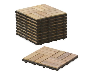 Teak Interlocking Deck Tiles, Mosaic Square Basket Pattern