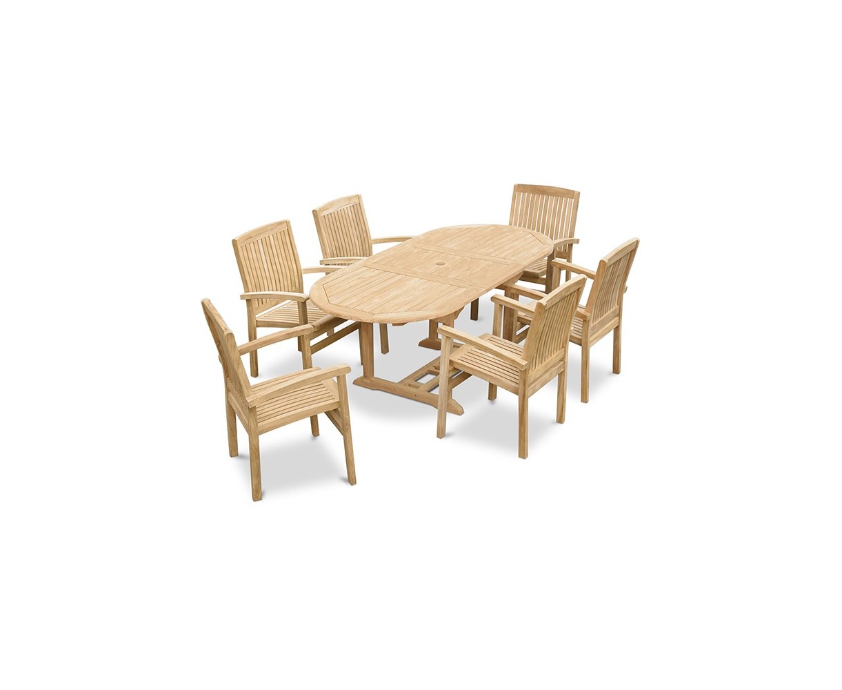 Brompton Teak 6 Seater Extending Set