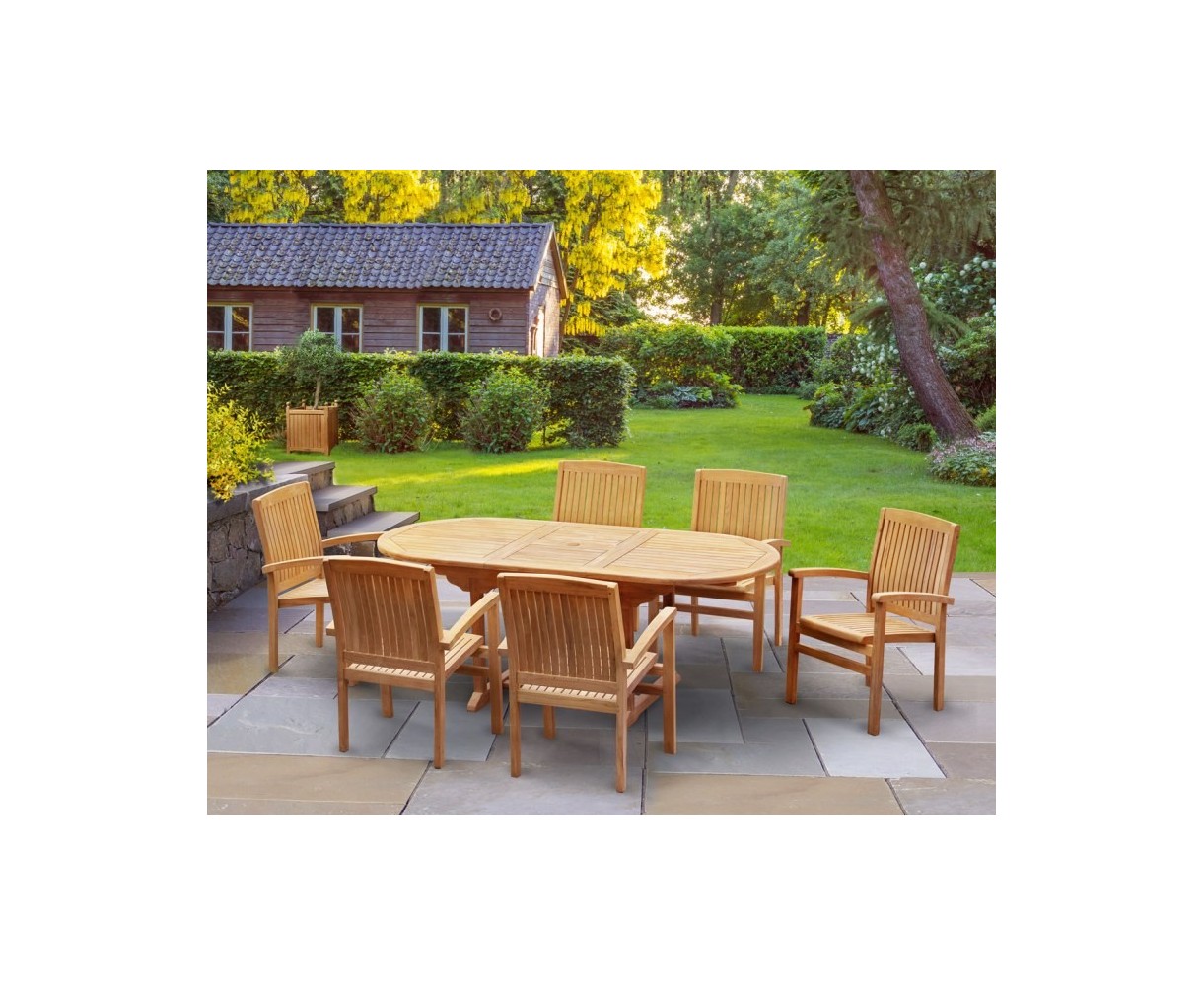Brompton Teak 6 Seater Extending Set