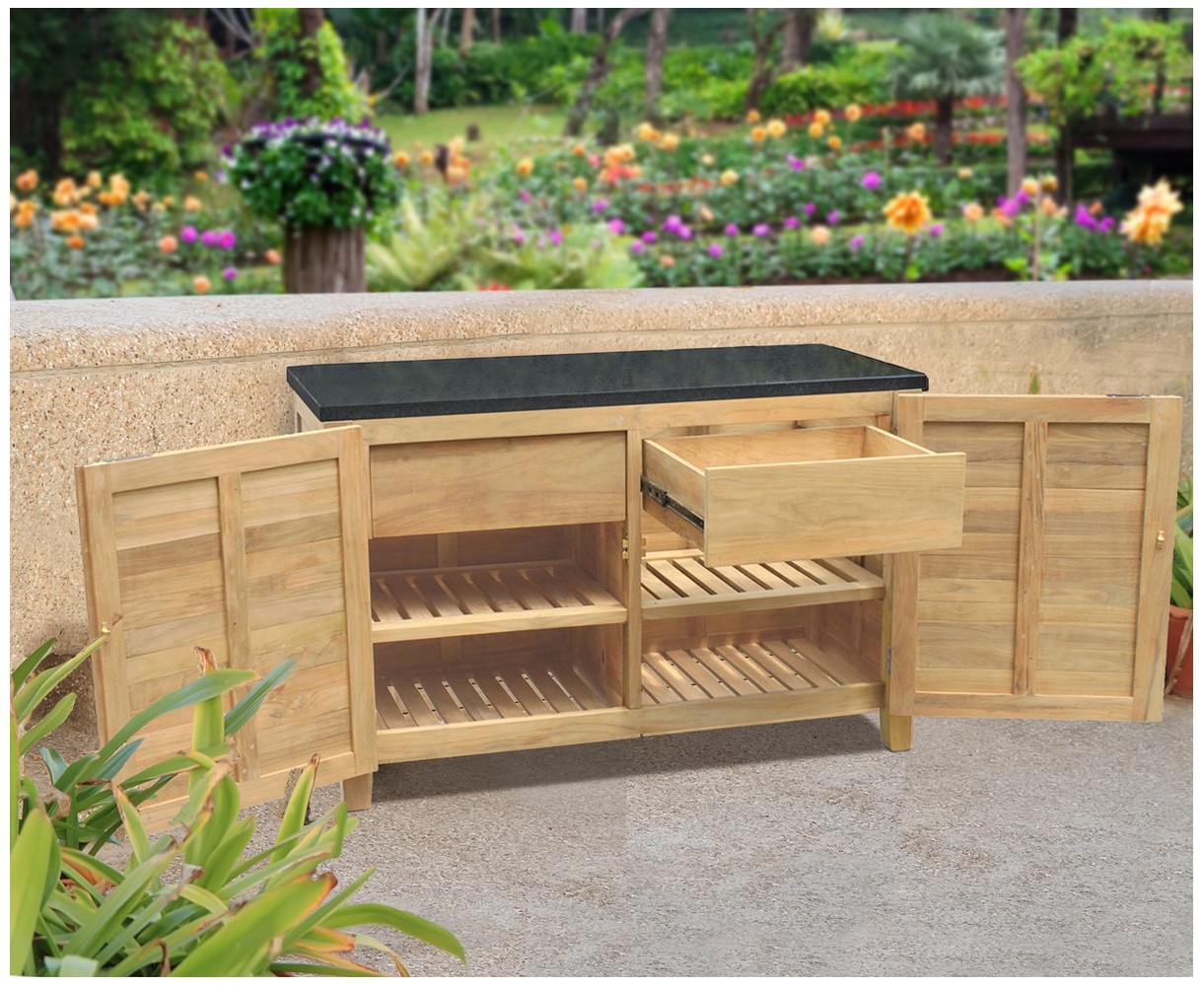 Aria Garden Sideboard, Teak and Granite