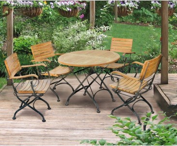 Garden Round Bistro Table and 4 Arm Chairs - Patio Outdoor Bistro Dining Set - Armchairs