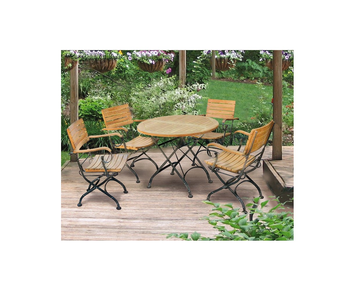 Garden Round Bistro Table and 4 Arm Chairs - Patio Outdoor Bistro Dining Set