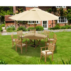 Suffolk Teak 8 Seat Octagonal Folding Table and Stackable Chairs Set