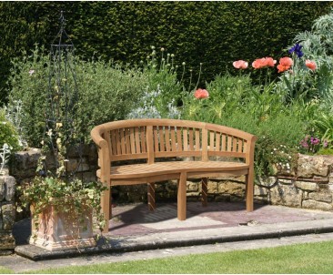 Contemporary Outdoor Teak Banana Bench - Curved Garden Benches