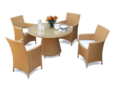 Eclipse Glass Top Rattan Table and 4 Chairs Set - Rattan Dining Sets