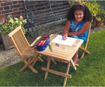 Ashdown Childrens Garden Table and Chairs Set - Teak Outdoor Patio 2 Seat Dining Set - Square Table