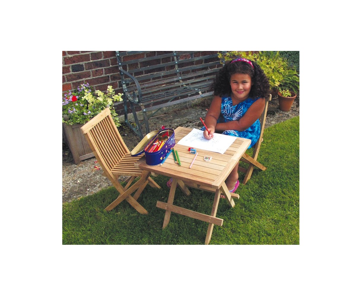 Ashdown Childrens Garden Table and Chairs Set - Teak Outdoor Patio 2 Seat Dining Set