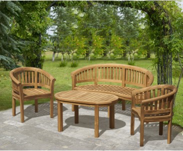 Wimbledon Banana Bench, Coffee Table & Armchairs Set