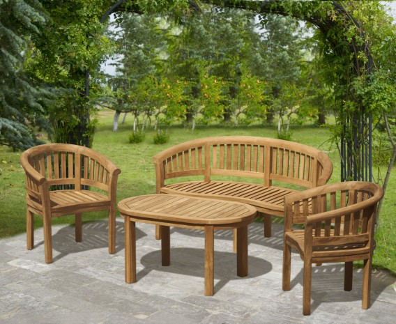 Wimbledon Banana Bench, Coffee Table & Armchairs Set