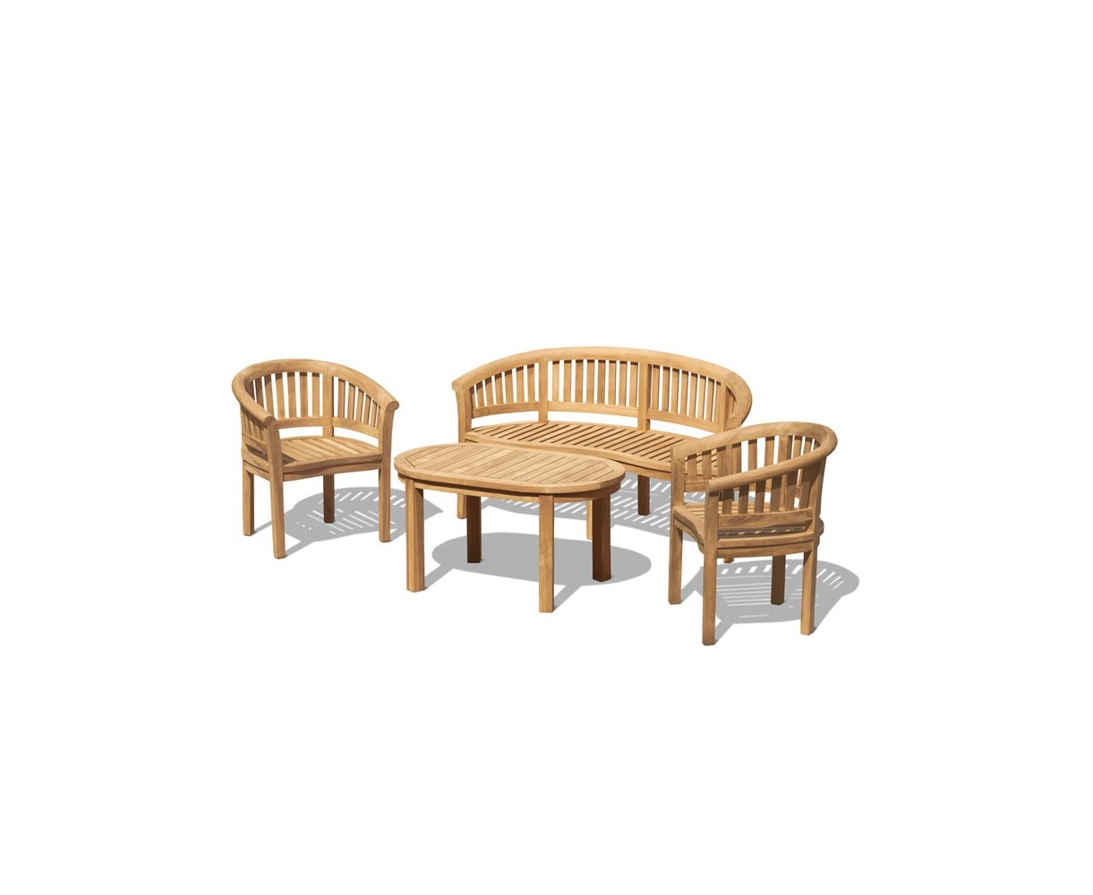 Modern Teak Banana Bench, Table and Chairs Set