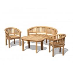 Modern Teak Banana Bench, Table and Chairs Set