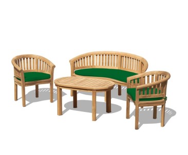 Modern Teak Banana Bench, Table and Chairs Set