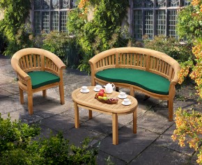 Teak Banana Bench and Coffee Table Set - Dining Sets