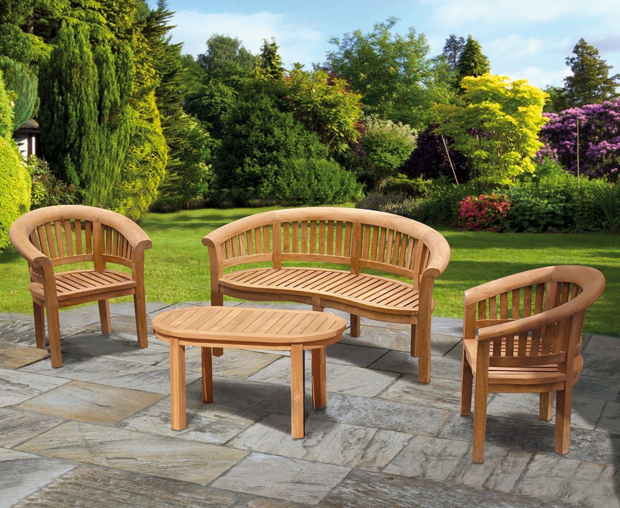 Deluxe Teak Banana Bench and Chair Set